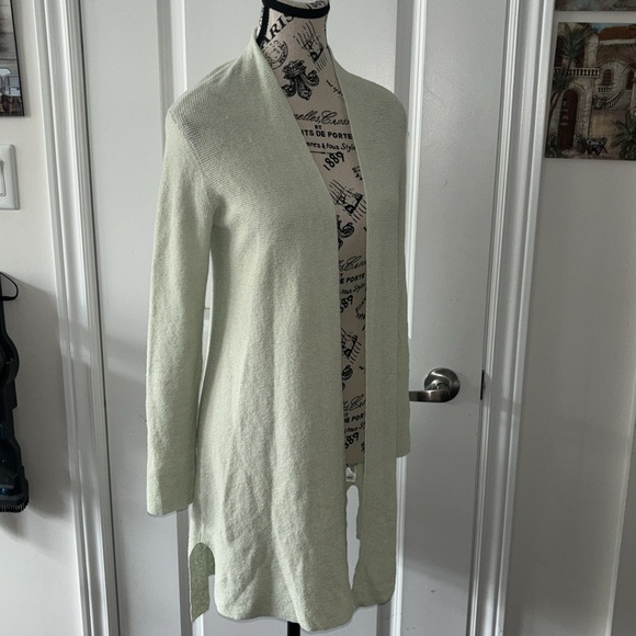 Eileen Fisher Mist Lt Green Linen Crepe Stretch Long Cardigan - Picture 6 of 9